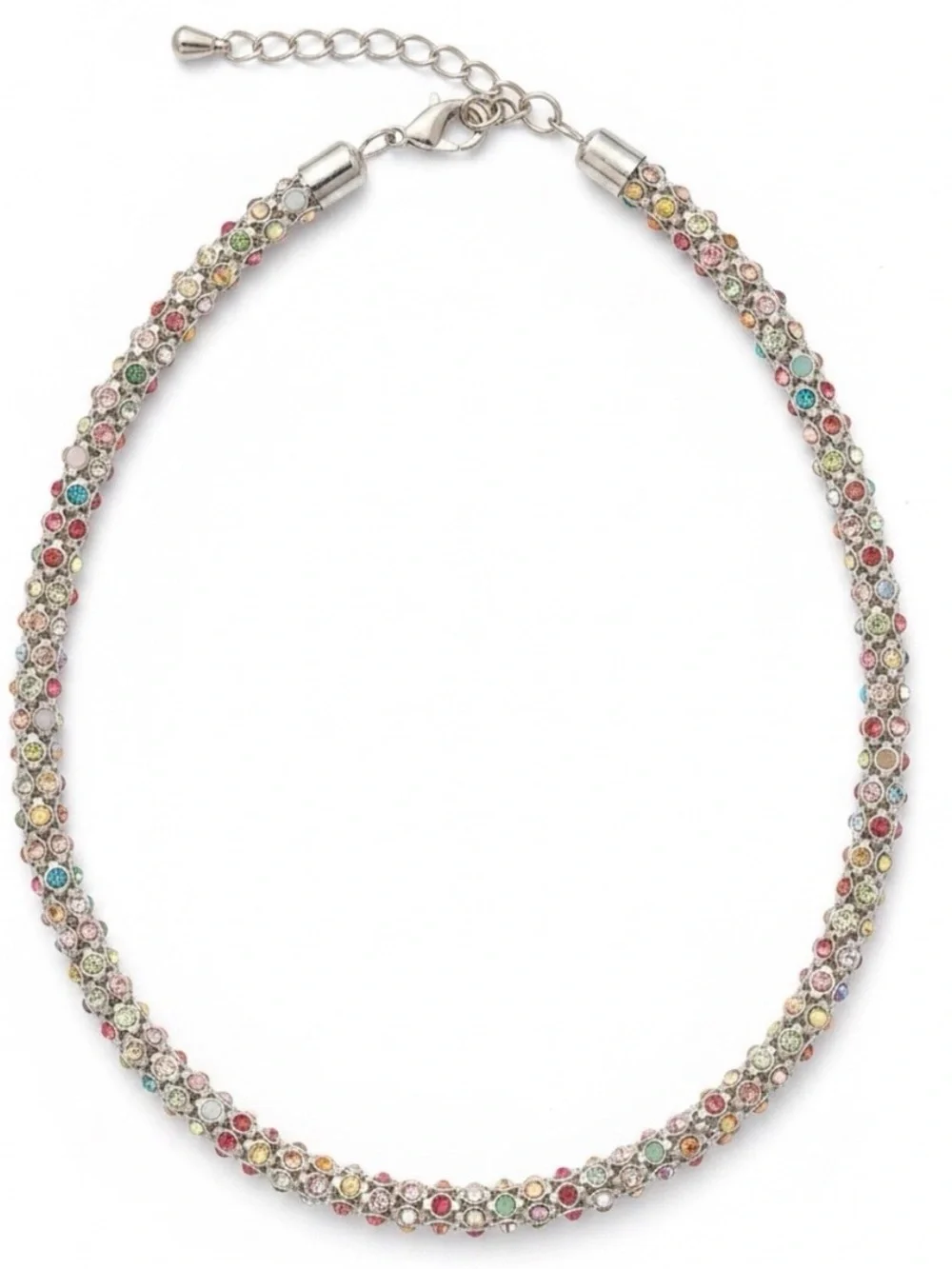 Swarovski Crystal Multicolor Tennis Necklace - Silver Setting